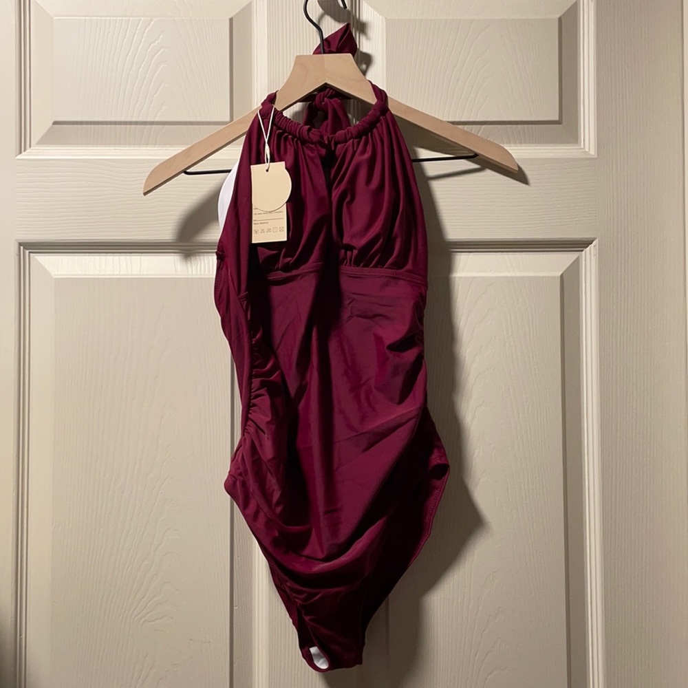 Maroon 1pc halter swimsuit S